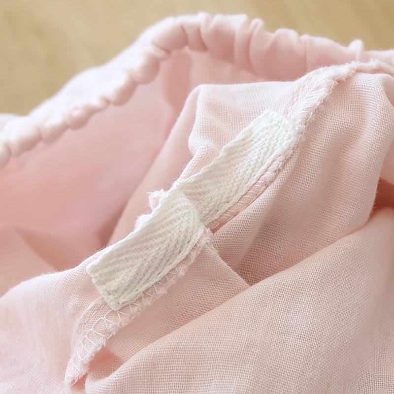 Primavera e Verão Novo Conjunto de Pijama Feminino de Três Peças Mangas Curtas + Shorts + Calças 100% Gaze de Algodão Conjunto Feminino para Casa