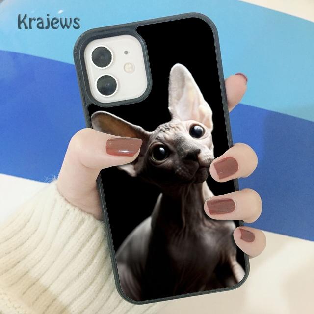 Krajews Animal Sphynx Hairless Cat Phone Case Cover For iPhone 14 5 SE 6s 7 8 Plus X XR XS 11 12 13 Pro Max Samsung S21 S22ultra