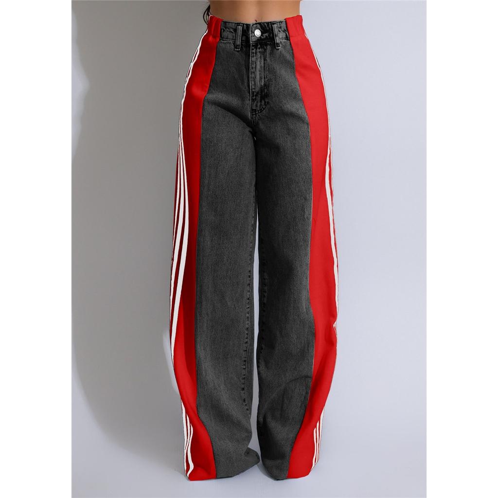 Damenjeans lässig hochtailliert Stretch Spleißen gerade Hose