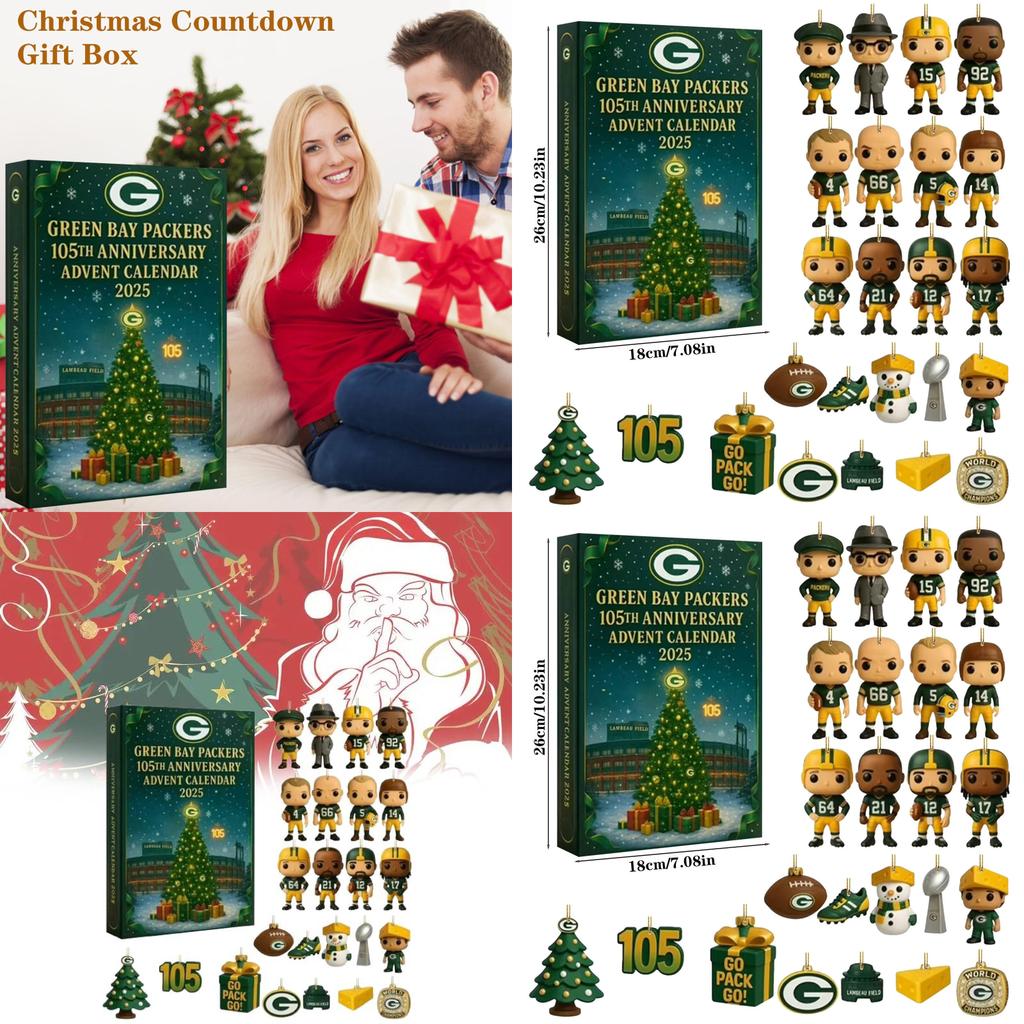 Green Bay Packers Jubiläums-Adventskalender Acryl Weihnachtsdeko Geschenk für Sportfans
