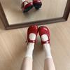 French red round head shallow mouth inner height-increasing single shoes women's 2025 new summer retro versatile soft-soled Mary Jane shoes