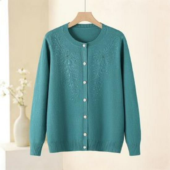 Elegant Mom-Style Knit Top: Chic Spring & Autumn Fashion for Middle-Aged Women