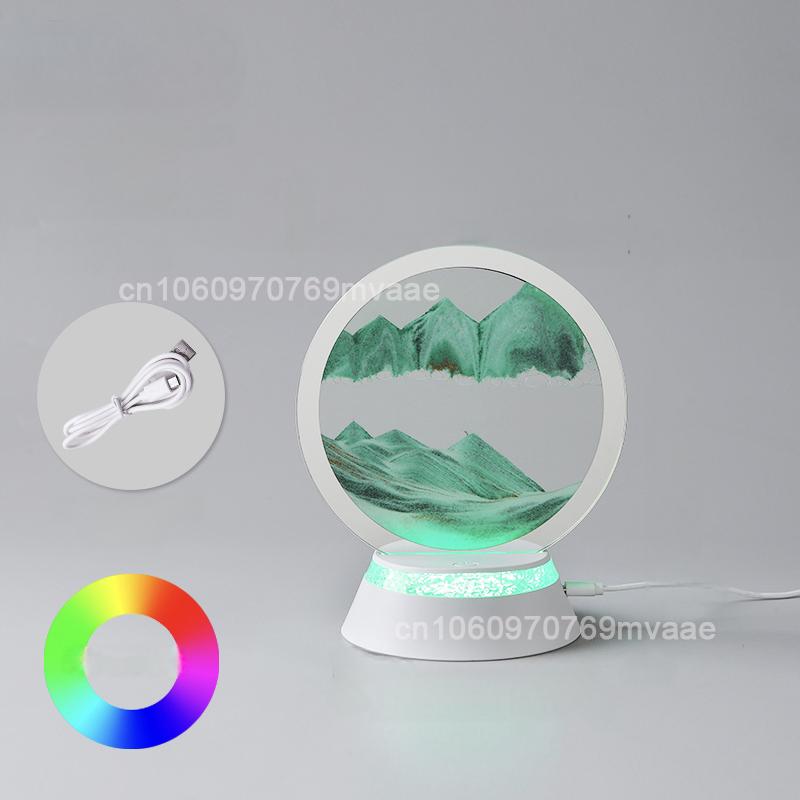 Sandscape Moving Sand Art LED Table Lamp with 7 Color Quicksand Night Light 3D Hourglass Bedside Lamp Office Home Decor Gifts