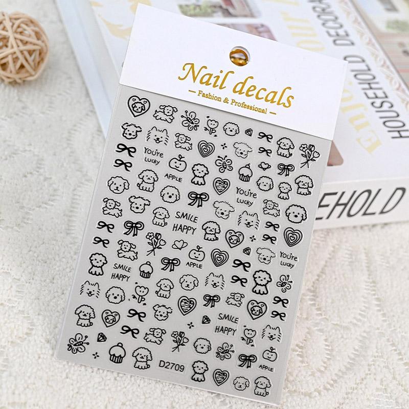 

Kawaii 3D наклейки для ногтей с животными, самоклеящиеся блестящие гладкие пластиковые наклейки для ногтей для домашних животных, сделай сам, собаки, кошки, медведи, панды D2709 чёрный