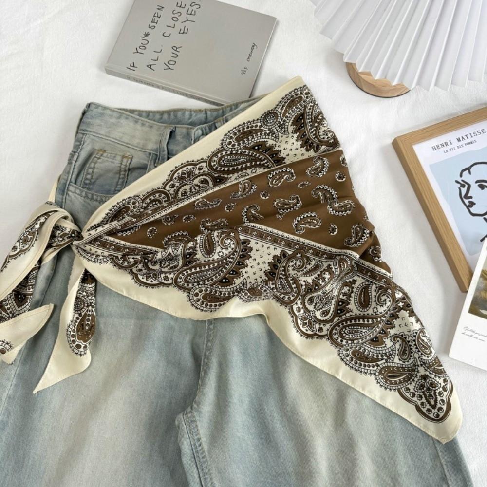 Multi-Functional Triangle Scarf Silk Satin Decorative Headscarf Casual Waist Belt  Women Girls