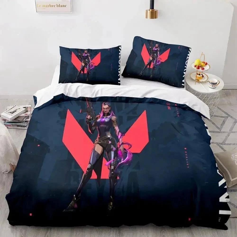 Game Valorant Neon Bedding Set Boysgirls Twin Queen Size Duvet Cover Pillowcase Bed Kids Adult Fashion Home Textile Customizable