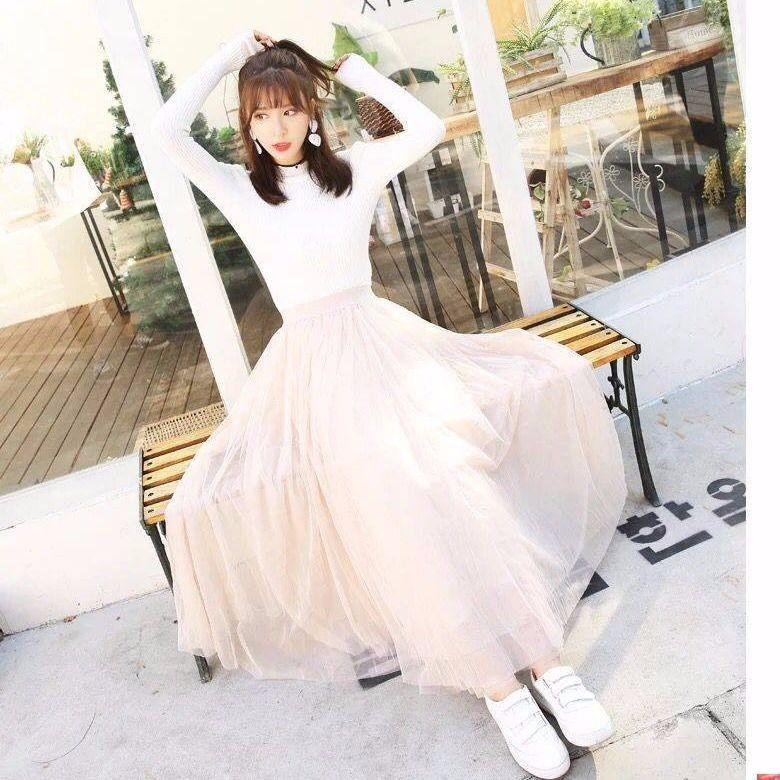 Vintage Tulle Skirt Women Streetwear Elastic High Waist Mesh Pleated Skirts Summer Elegant Korean A Line Office Ladies Skirt