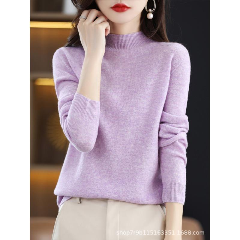 Autumn and winter new pure wool sweater women's semi-turtleneck first-line ready-to-wear wool sweater knitted sweater loose and thin bottoming shirt