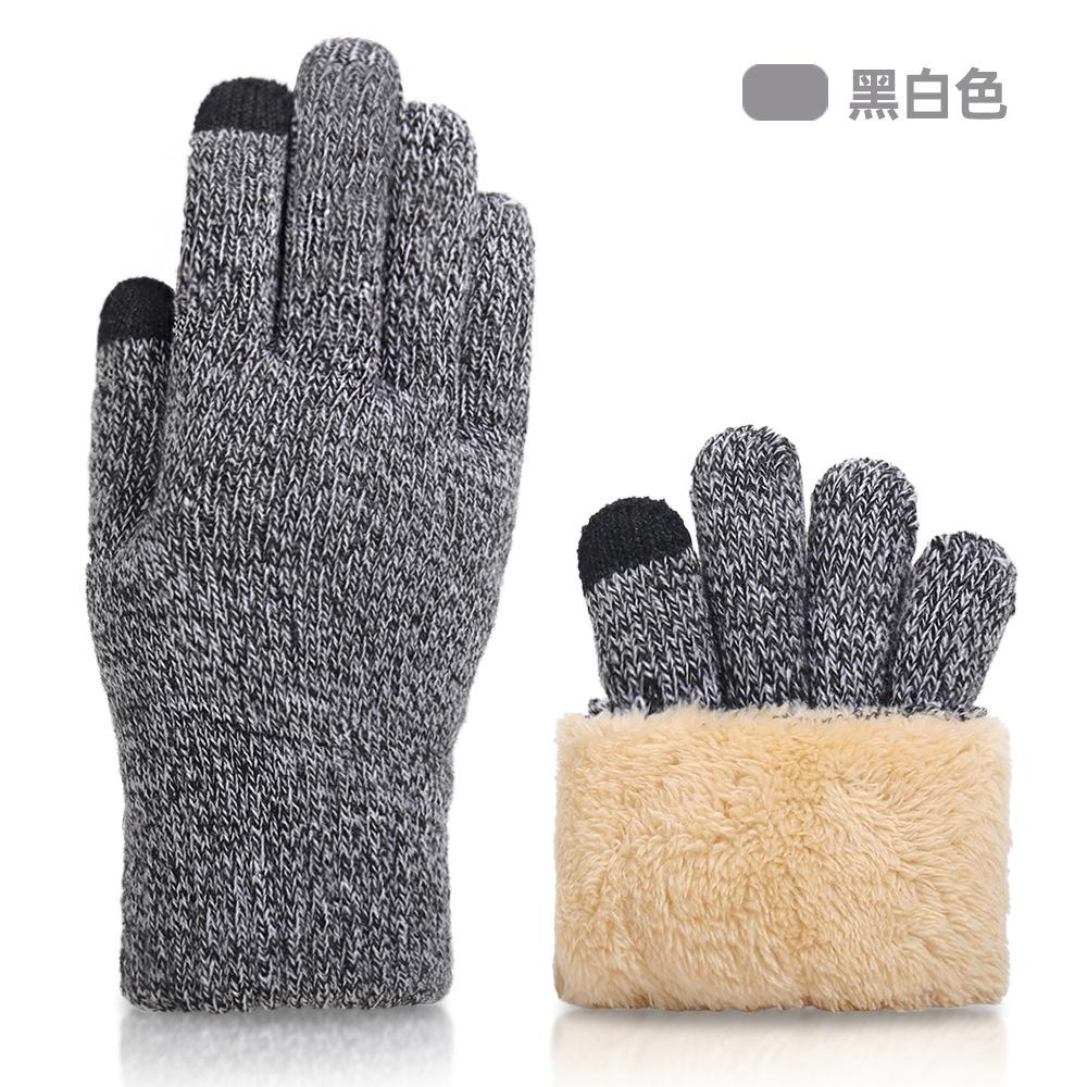 Knitted gloves, winter women's double-layer velvet thickened cold-proof and warm cycling outdoor, touch-screen gloves