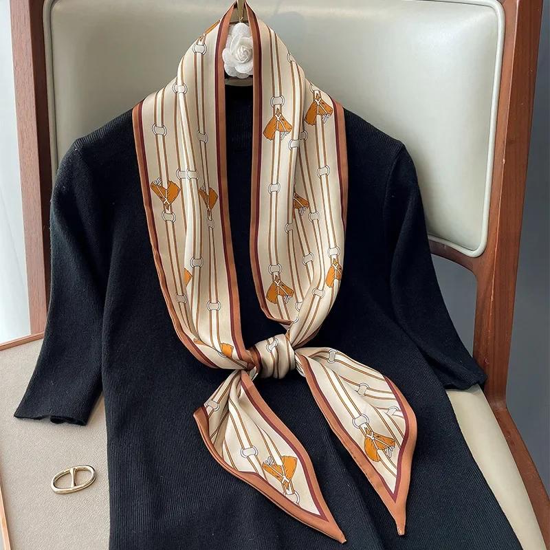 Vintage Horse Print Long Hair Band Ribbon For Women Silk Hair Accessories Trend Girl Bow Scarf Headband Hair Tie