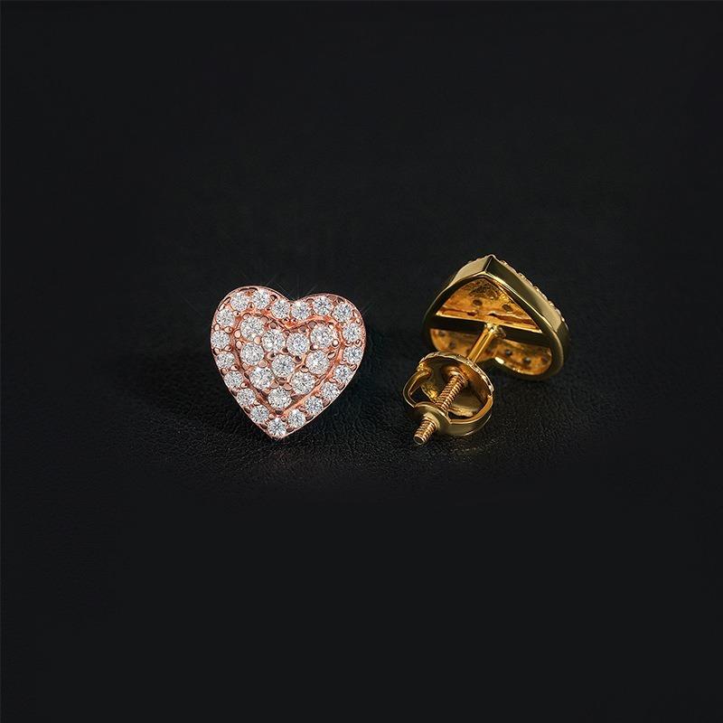 Hip Hop Rock VVS1 D Moissanite Heart-shaped Stud Earrings 925 Sterling Silver Screw Ear Stud Fine Jewelry Diamonds Pass Test
