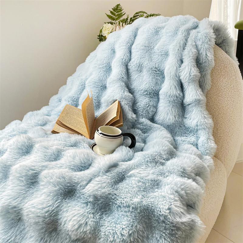 Luxury Double Layer Rabbit Fur Blanket Winter Thick Warm Fluffy Faux Fur Throws Blankets for Sofa Tie-Dye Soft Plush Bed Blanket