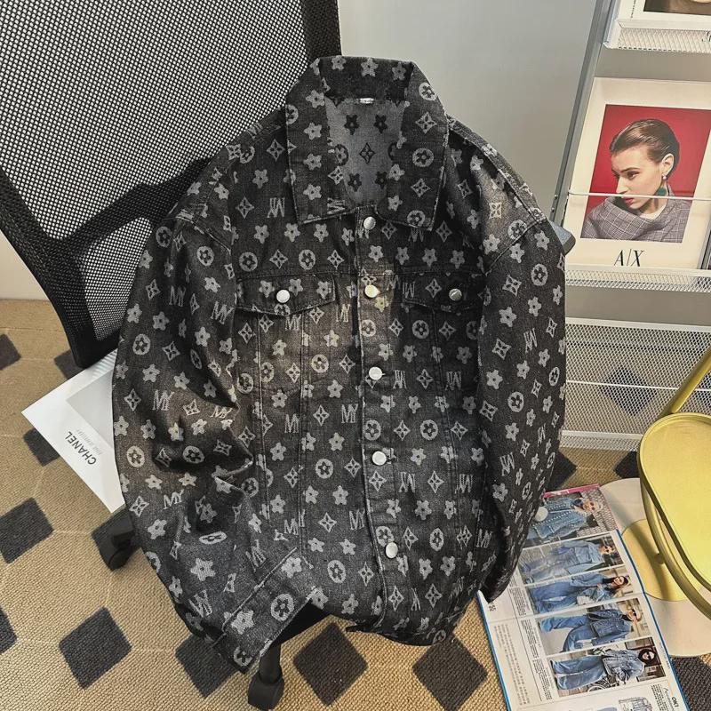 

Мужская джинсовая куртка в американском стиле из жаккарда — модная, красивая и свободная для пар на весну и осень Medium чёрный