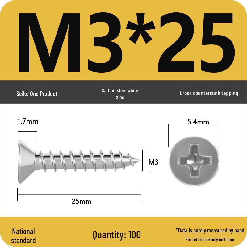 Iron Galvanized Phillips Flat Head Self-Tapping Screws - Countersunk M1 To M4