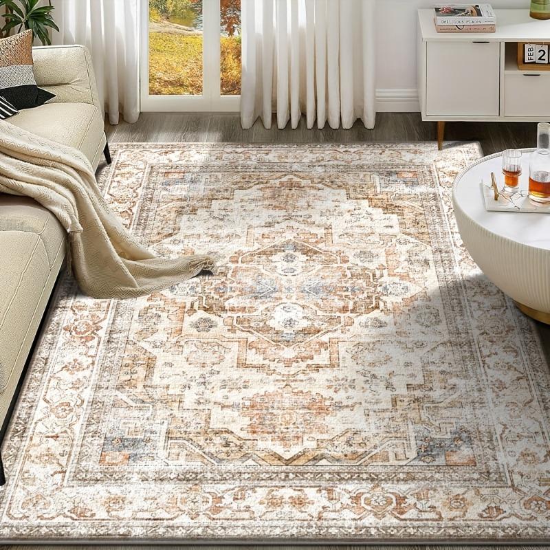 Bohemian Carpet, Durable and Stain-Resistant Living Room Floor Mat, Vintage-Style Bedroom Carpet for Home Decoration