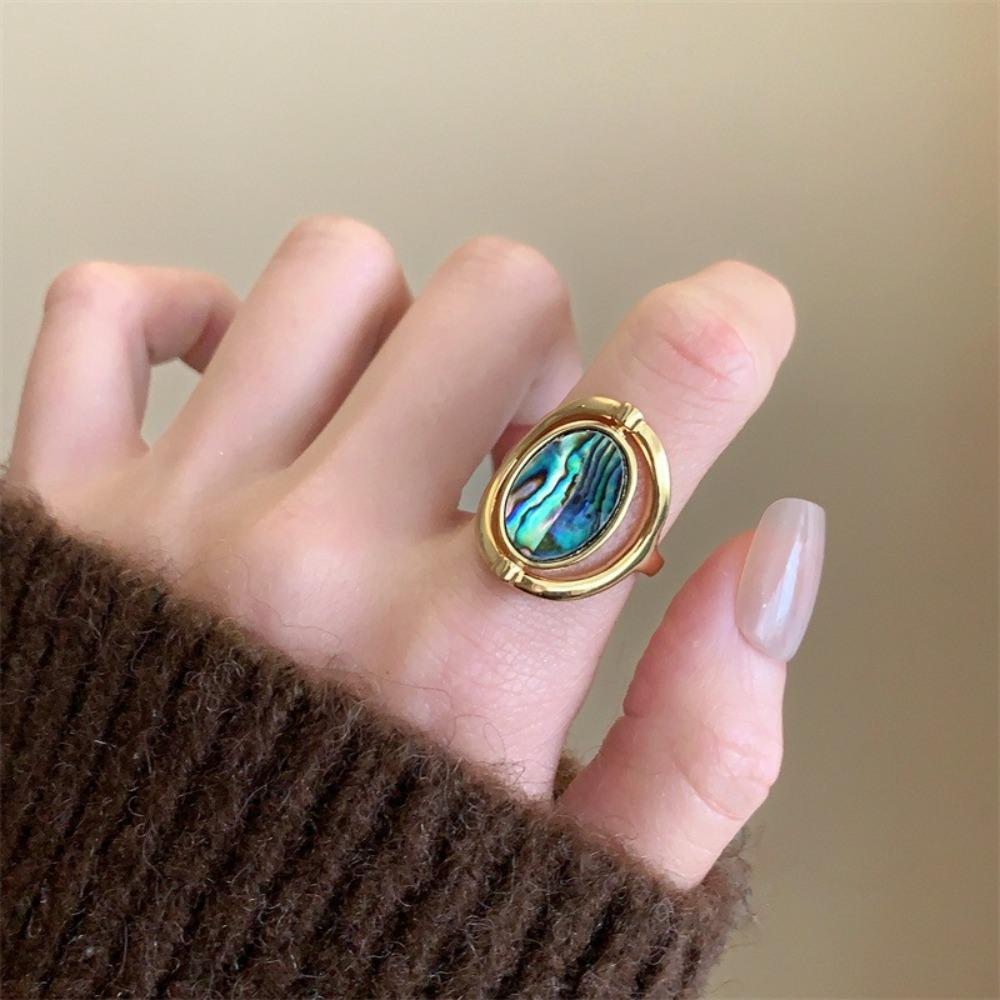 Finger Jewelry Flippable Rings Stainless Steel Rotatable Opal Rings Geometric Oval Rings  Women