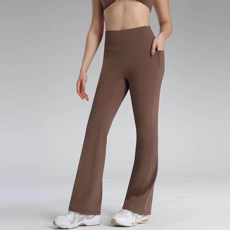 High Waist and Slightly Pulled Yoga Pants for Women, Hip Lift, Belly and Thin Flared Pants, Nude Elastic Pilates Fitness Pants