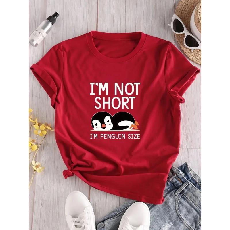 Letter & Animals Print T-Shirt  Crew Neck Short Sleeve T-Shirt, Casual Every Day Tops Women's Clothing T-Shirts