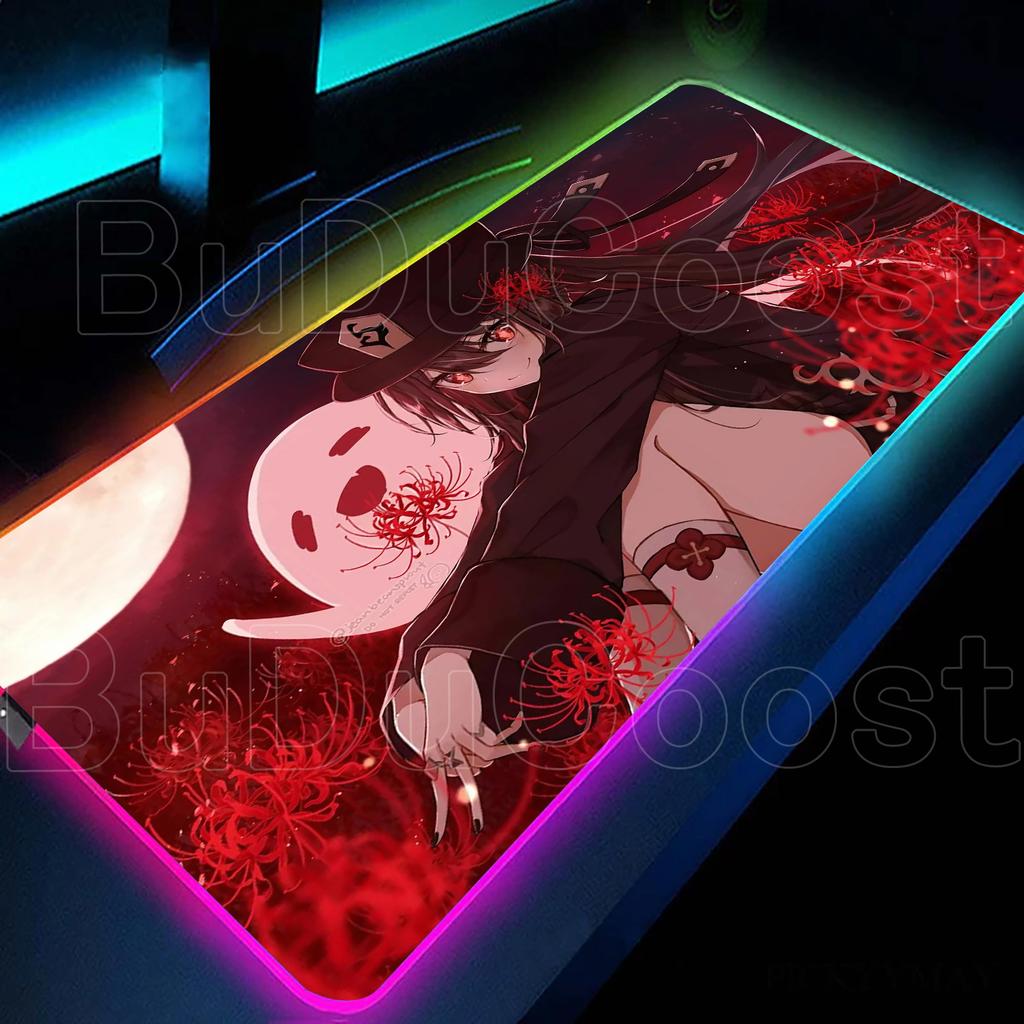 Cute Girl Genshin Impact RGB Mouse Pad Hu Tao Mousepad Kawaii Table Large Size Computer Mats Anime Keyboard E-Sports Accessories