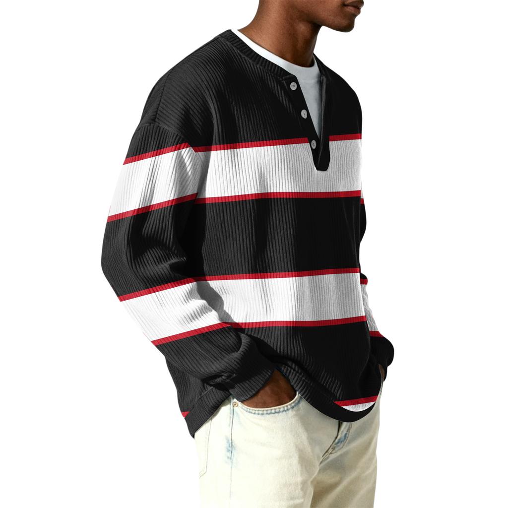Men's Button-Down Collar Long-Sleeve Ribbed Knit Pullover