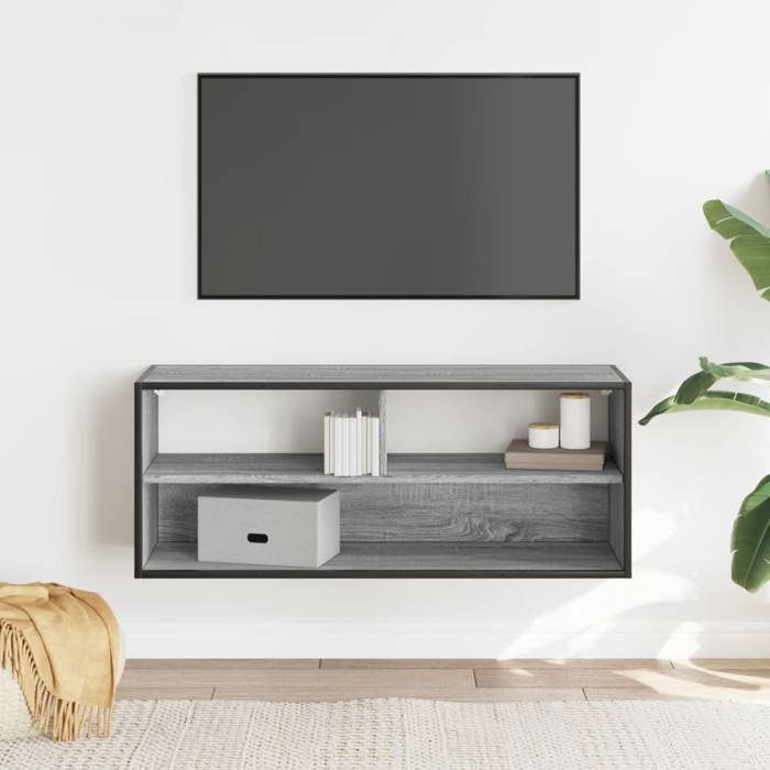 VidaXL Meuble TV sonoma gris 100x31x39,5 cm bois d'ingénierie et métal, support TV, armoire média, console TV, meuble HiFi, 848937