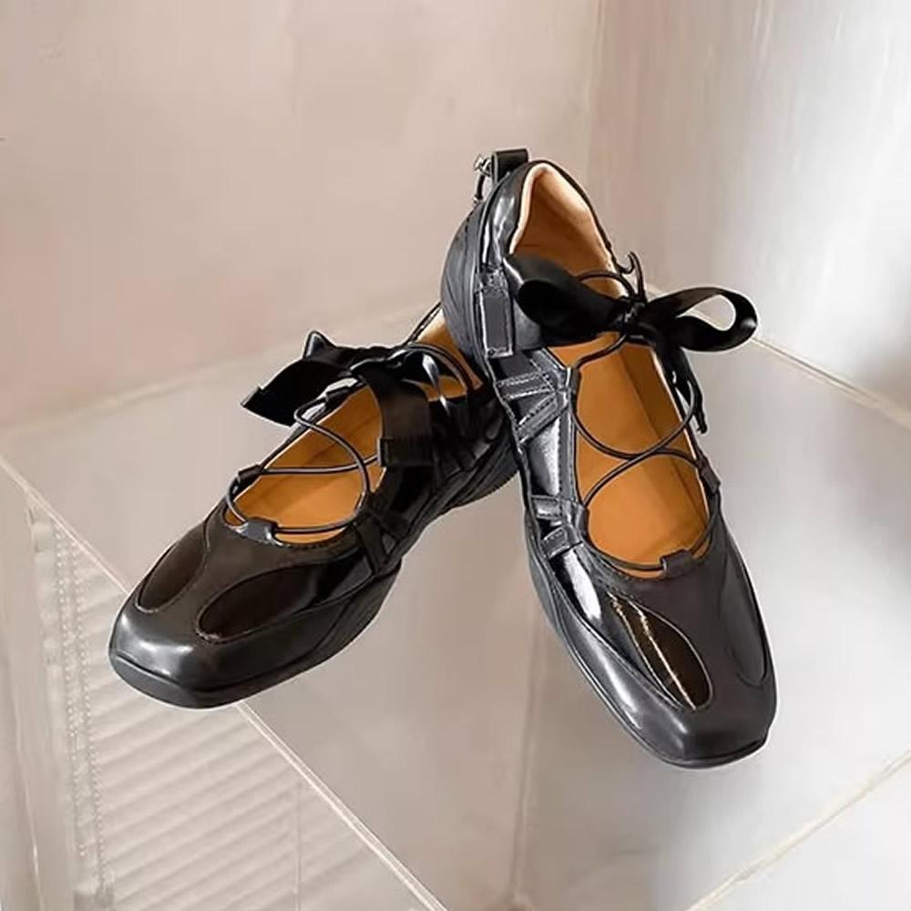 Ballerina-Sneaker Damen Dicke Sohle Schleife Ausgeschnittene Schuhe Modedesigner Mary Jane Ballett Komfortschuhe Weiblich