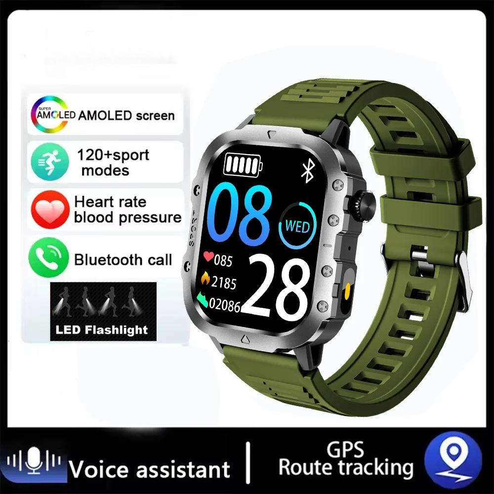 New For Android Military Smart Watch Men Flashlight Heart Rare Waterproof Outdoor Sports Tracker Wireless Calling Smartwatch