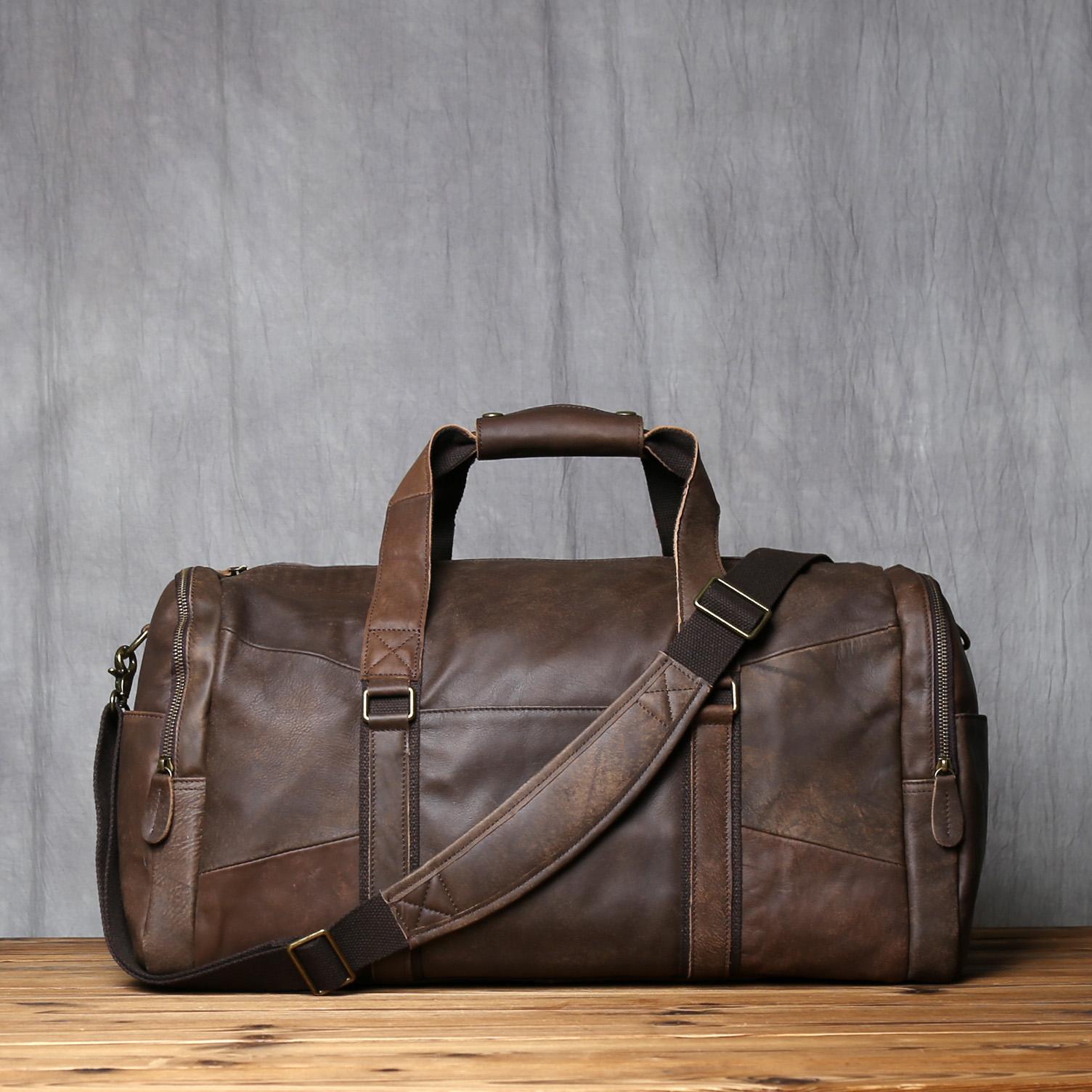 

NZPJ Leather Retro Men s Travel Bag Shoulder Messenger Casual Backpack Top Layer Cowhide Large Capacity Luggage Bag Handbag сірий