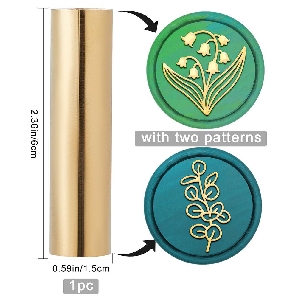 15mm 2 Sides Mini Brass Sealing Stamp Bellflower Eucalyptus Leaves Pattern Brass Column Gun Sealing Wax Stamps for Envelope