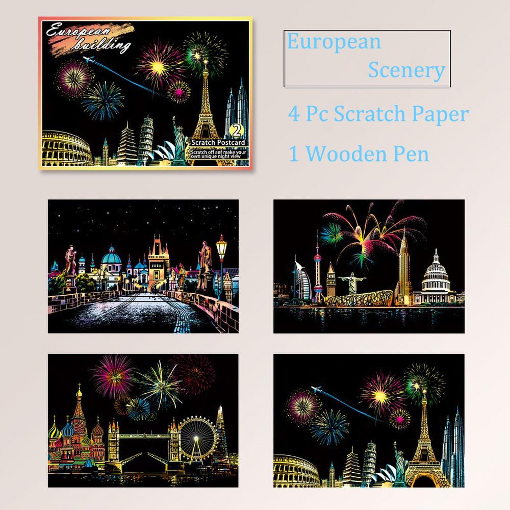 20*14cm DIY Night Scene Painting Scratch Colorful Drawing World Attractions Series For Child Adult Decompression Gift Home Decor