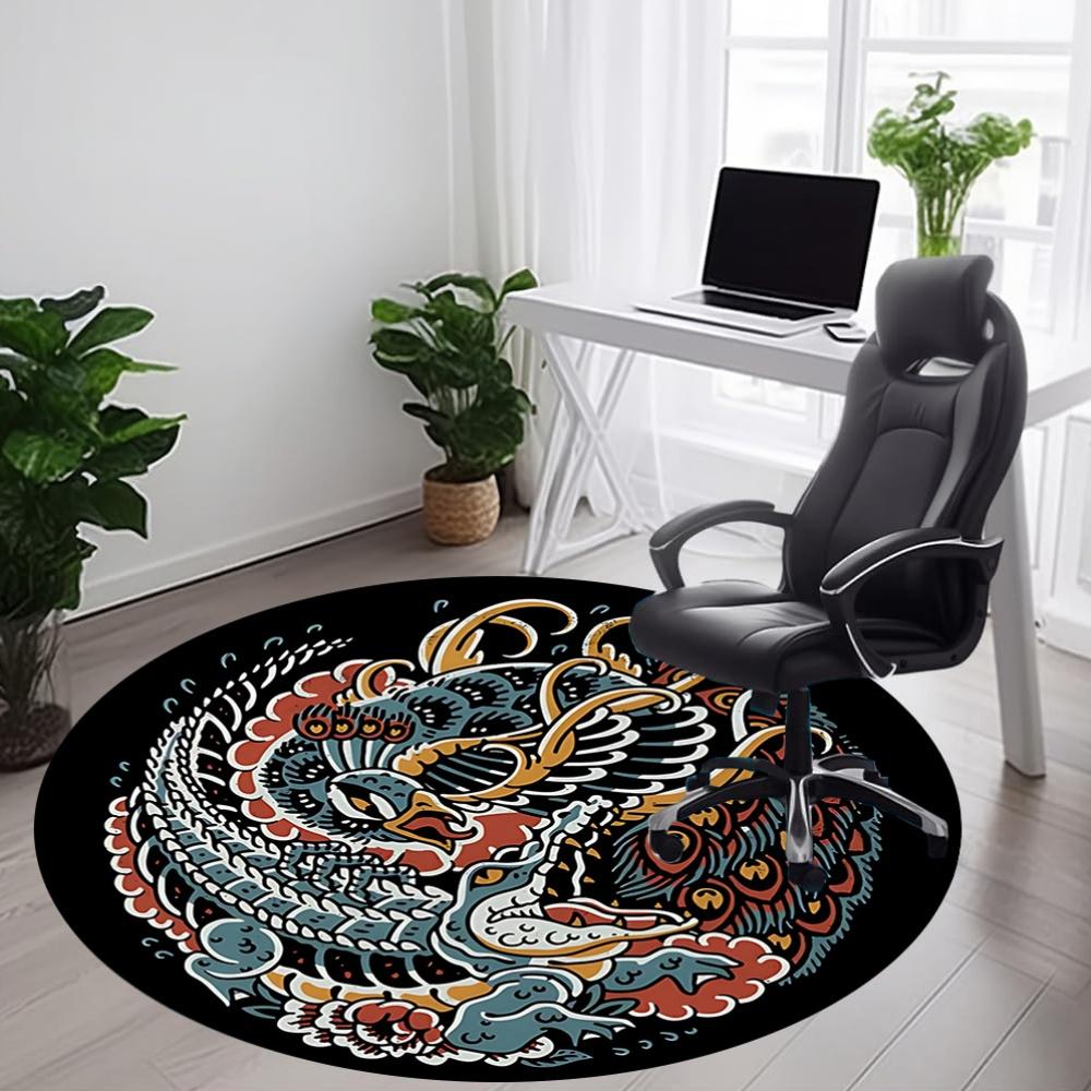 1pc Dragon Phoenix Office Round Area Rug, Indoor Mat Suitable For Office, Under Office Chairs Bedroom Living Room Home Decor, Room Deco