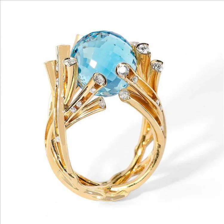 Fashion Square Shape Champagne Big Crystal Designer Hyperbole Ring for Women Engagement Wedding Stone Rings Whole Sale
