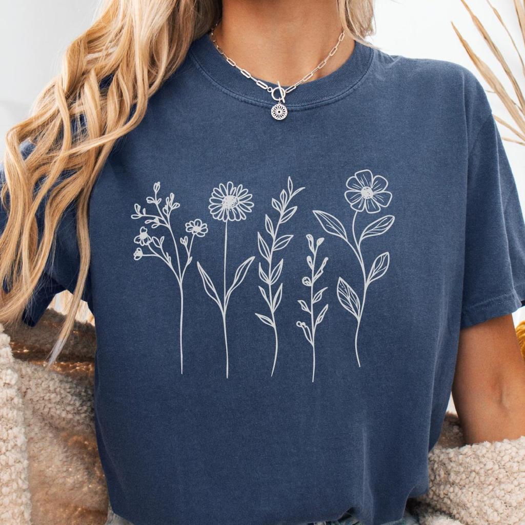 Comfort Colors Wildflower Shirt: Minimal Botanical Tee