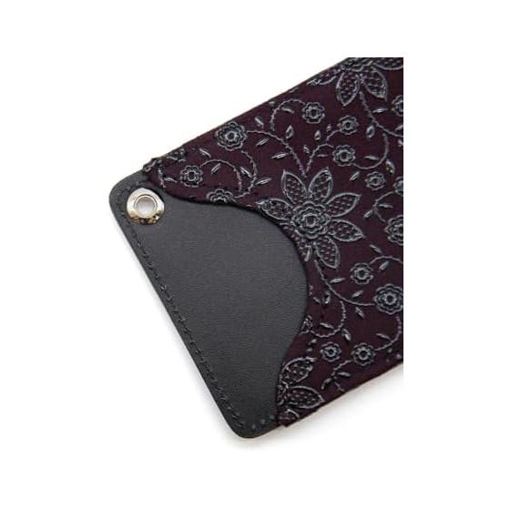 Indenya Pass Case Card Holder Deer Leather Made In Japan Traditional Craftsmanship No.2525 (Purple Base - Black Lacquer Clematis) 10.6x7.1cm Outer