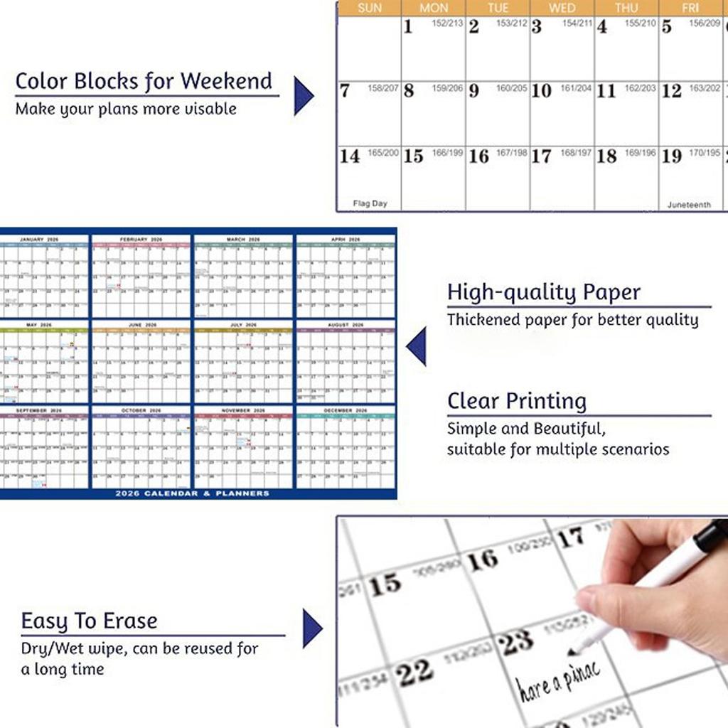2026 Yearly Planner Calendar Family Home Planner Calender Reusable Erasable Calendar Dated Yearly Planner 59x88cm