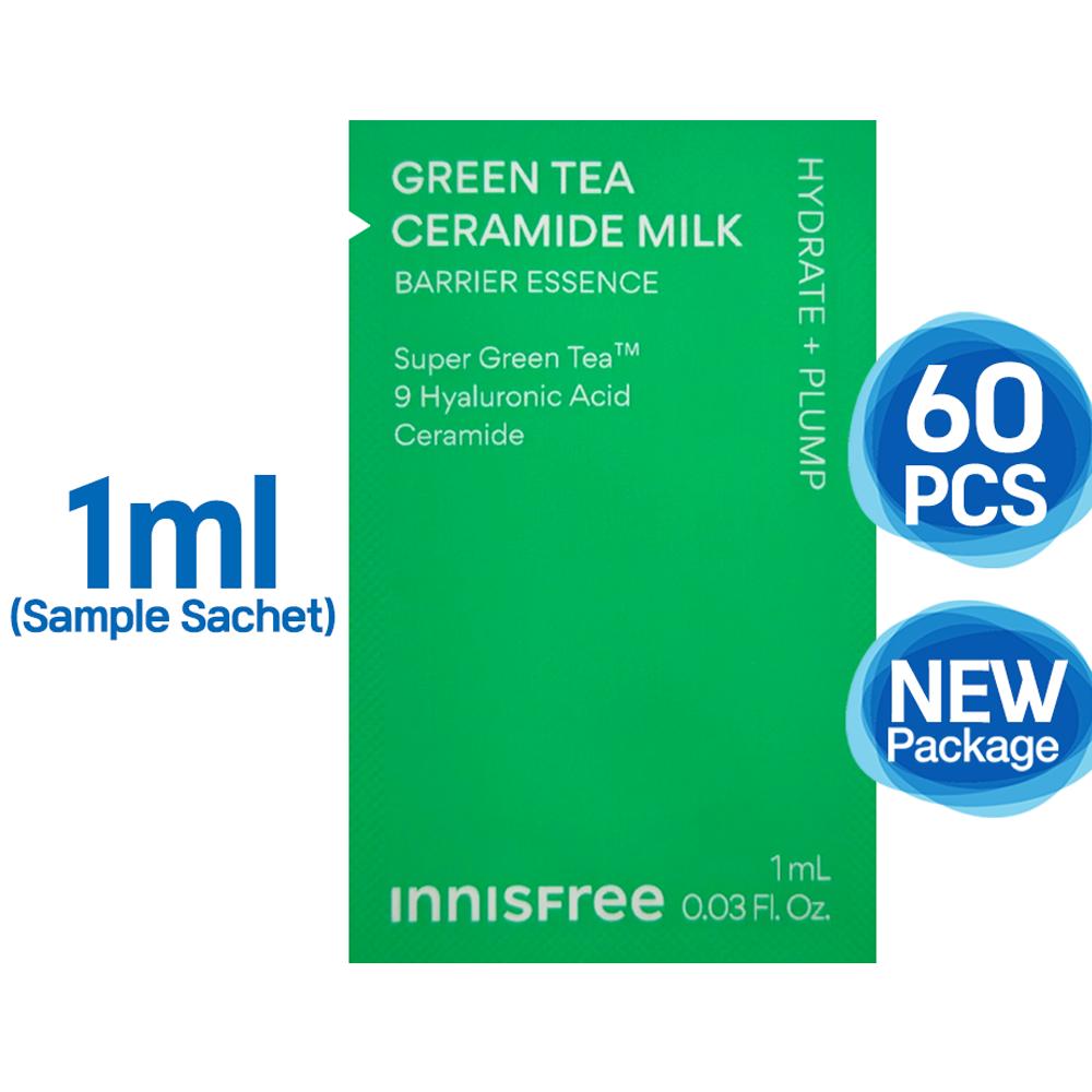 60pcs_[INNISFREE] Green Tea Ceramide Milk Barrier Essence 1ml (Sample Sachet)