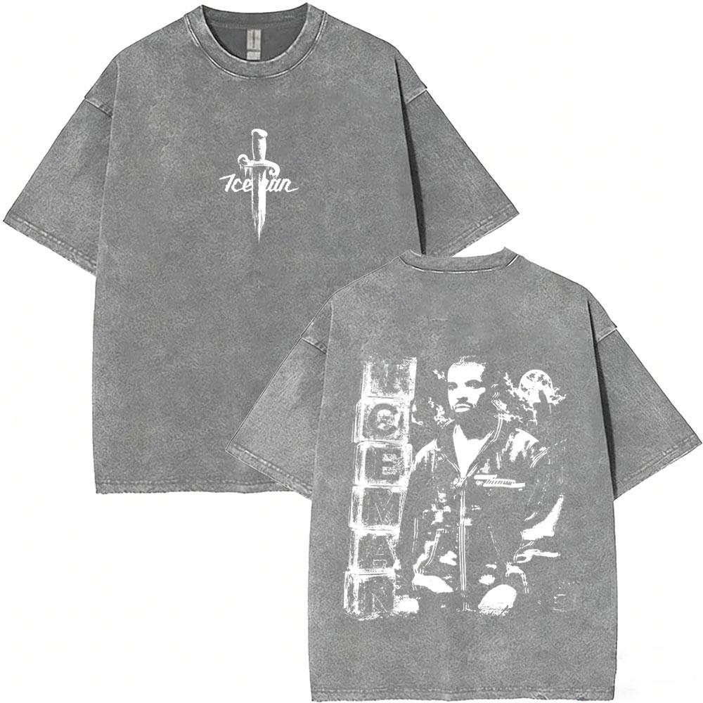 T-shirt Grafica Album ICEMAN Rapper Drake Vintage Lavato Uomo Donna Moda Hip Hop Oversize T-shirt Maschile Casual T-shirt in Cotone