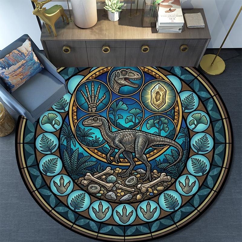 Dinosaur Fossil Glass Round Area Rug Under Office Chairs Bedroom Living Room Home Decor