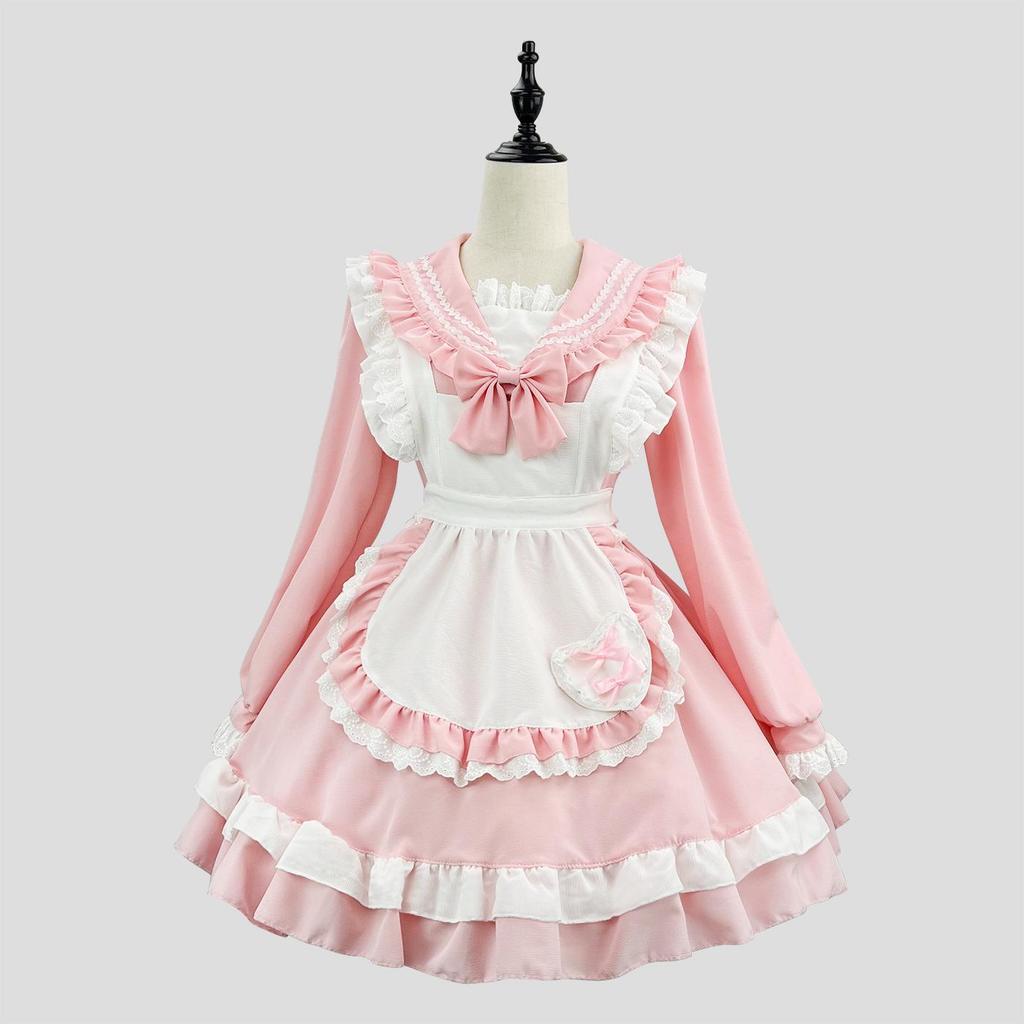 Daily Japanese Sailor Cosplay Maid Outfit: Long-Sleeved Dress with Apron
