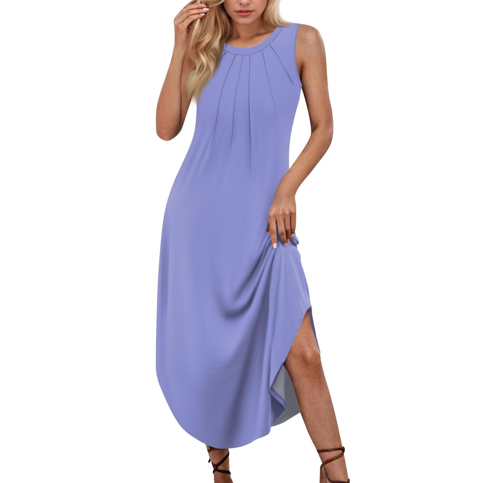 

Женские летние повседневные платья без рукавов с принтом и U-образным вырезом M фиолетовый