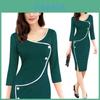 Elegant Womens Vintage Brief Split Bottom Dress With Timeless Deep O-neck Design