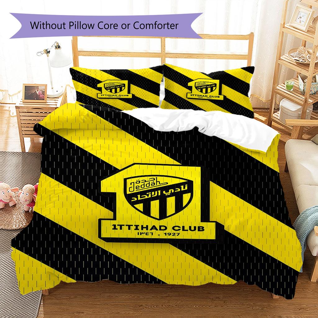 Al-Ittihad FC Pattern Bedding,Quilt Set Quilt Cover Pillowcase Home Birthday Gift(1 * Duvet Cover + 2 * Pillowcase, Without Core)
