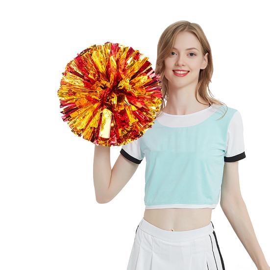Cheerleading Pom Poms with Handle Cheerleader Squad Spirited Pompoms Metallic Foil Cheer Hand Flowers for Team Spirit Sports Dance Cheering Party