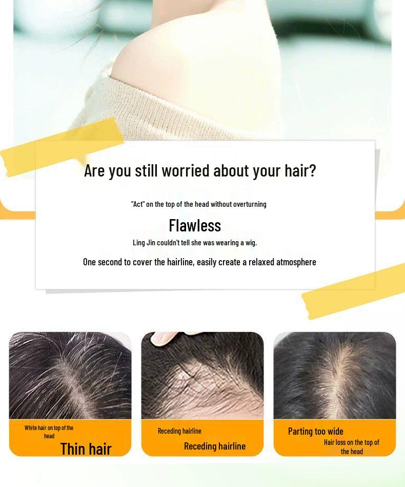 Women's Crown Hairpiece: Real Hair, Invisible, Fluffy, Volumizing, High Skull Top, Covers Grays, Forehead, Traceless with Bangs