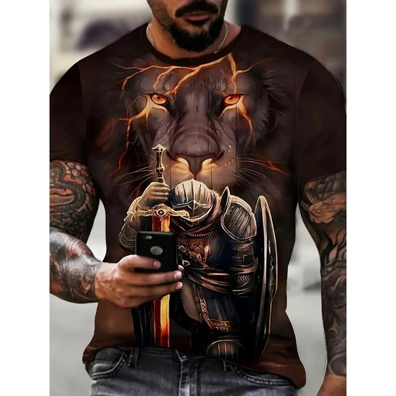 Sommar Rundhals Djurmönster 3D-tryck Topp Trendig Casual Kortärmad Herr T-shirts