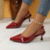 2025 New Summer Women's Dress Shoes Patent Leather Slip On Sandals Buckle Slingbacks Mid Heels Pumps Sandalias Mujer