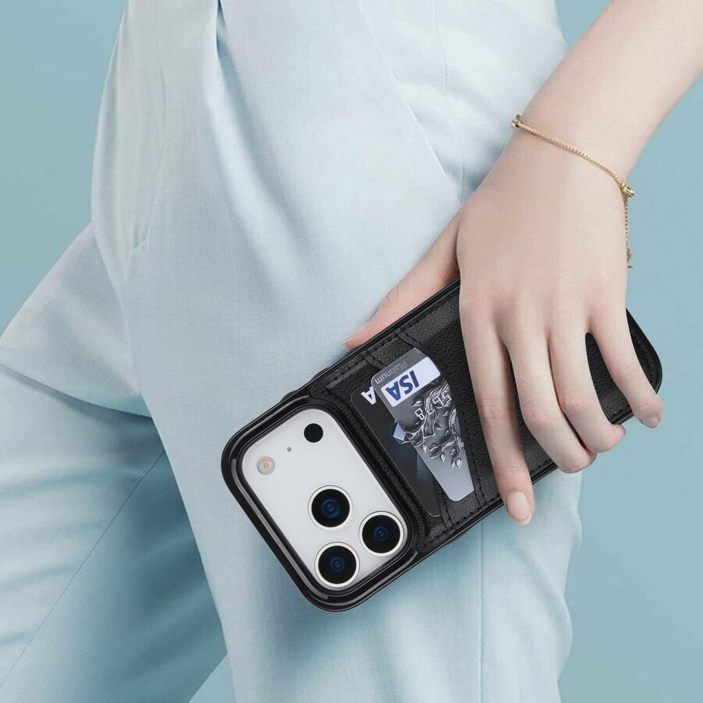 For iPhone 17 Pro Case Card Slot Slim-Fit PU + TPU Mobile Cover