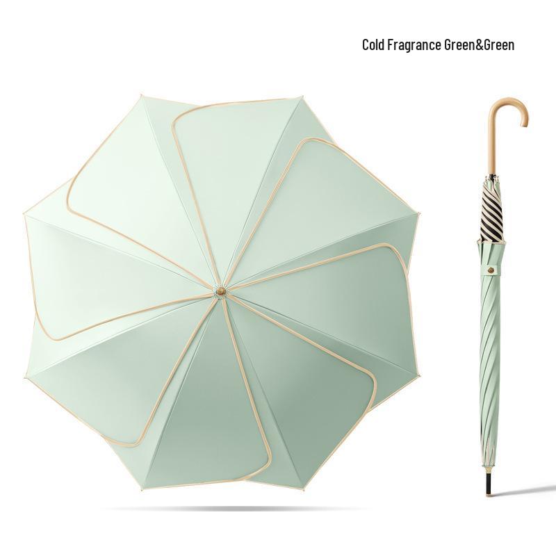 Long Handle Floral Umbrella, Dual-Use for Sun & Rain, UV Protective Black Rubber Shade for Women.