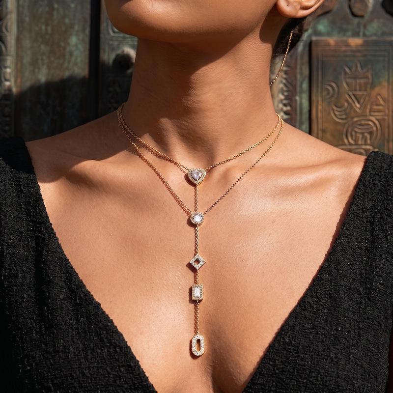 Taina Minimalist White Zircon Stainless Steel Necklace for Women - European & American High-End Light Luxury Jewelry