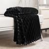 51x63 Inch Black Fleece Blanket Throw Soft Plush Fluffy Pompom Fringe